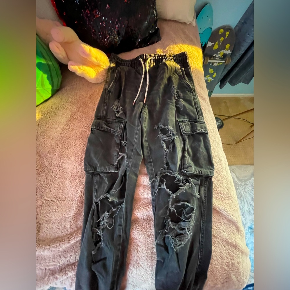 Black ripped cargo pants